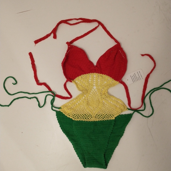 Crochet Monokini One piece Bikini Sexy swim suit Jamaican Leaf Musotica NWT - Picture 2 of 8